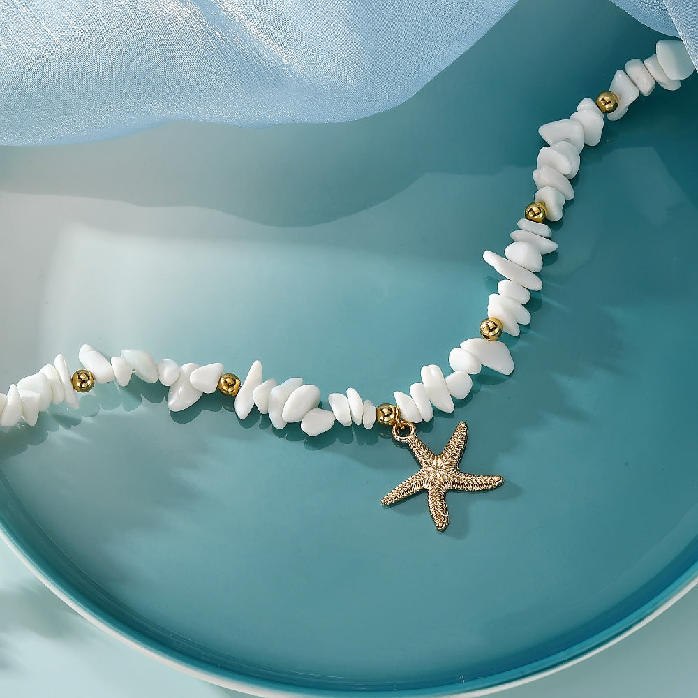 Ocean Pattern Marine Style Necklace For Women With Electroplated Alloy Pendant And Ball Chain