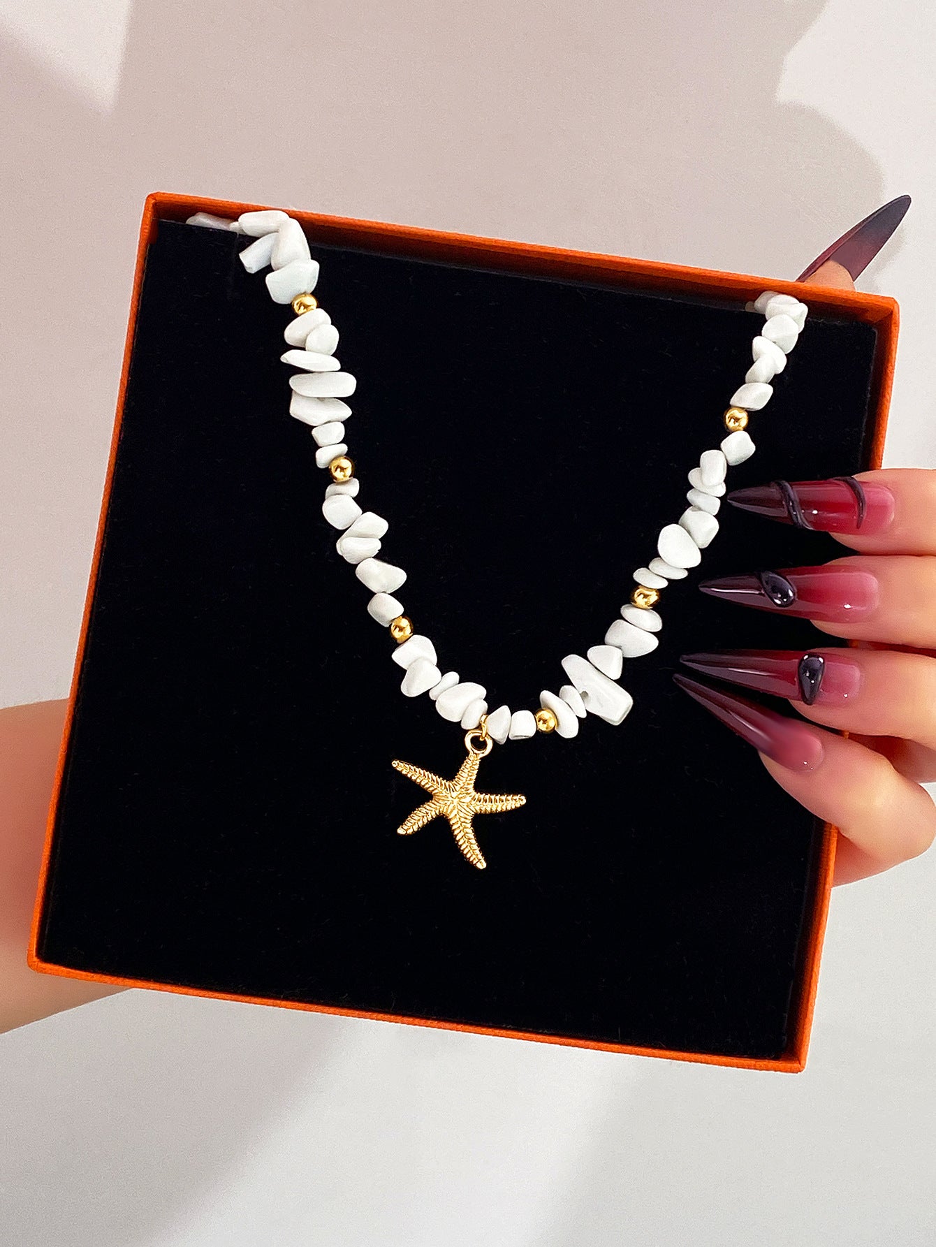 Ocean Pattern Marine Style Necklace For Women With Electroplated Alloy Pendant And Ball Chain