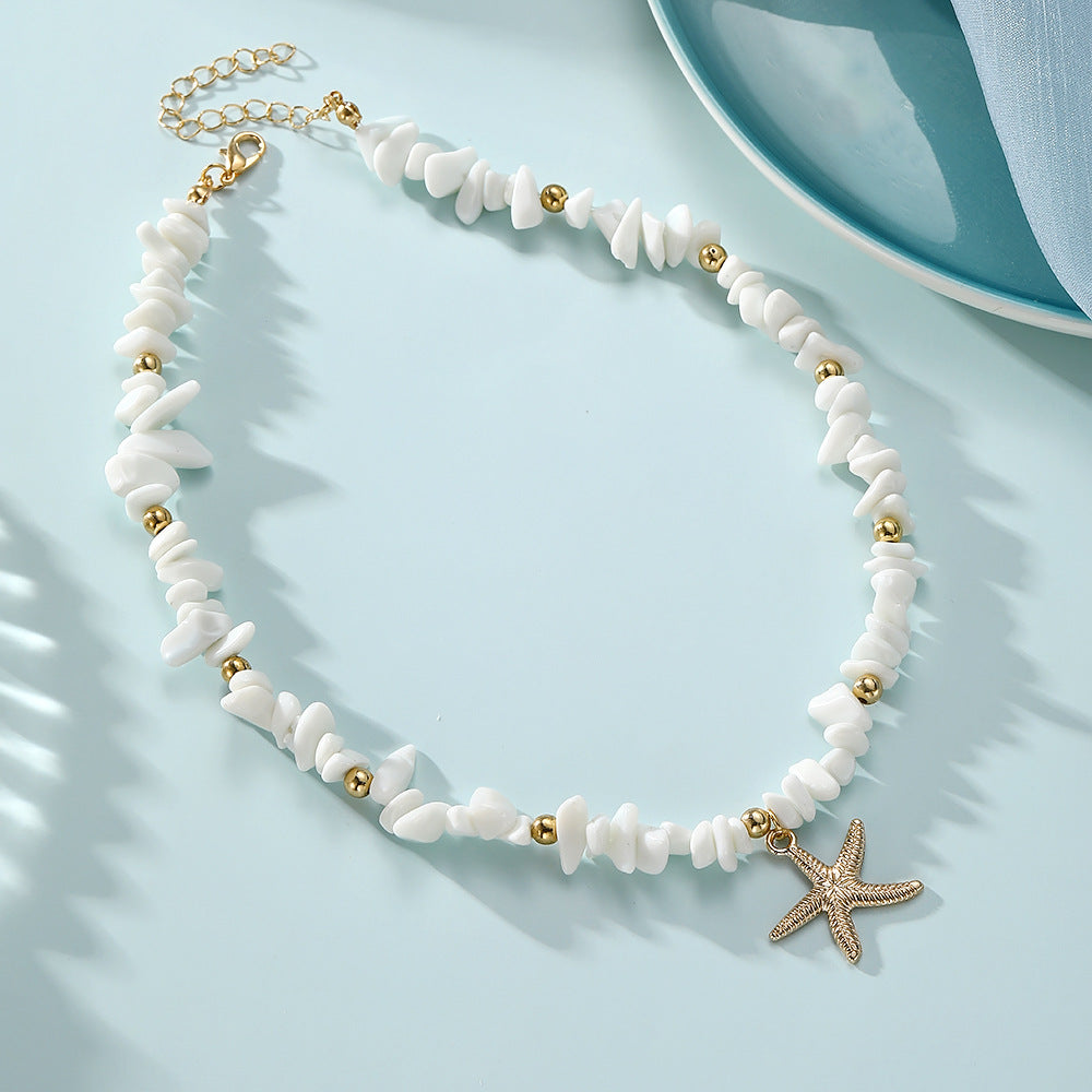 Ocean Pattern Marine Style Necklace For Women With Electroplated Alloy Pendant And Ball Chain