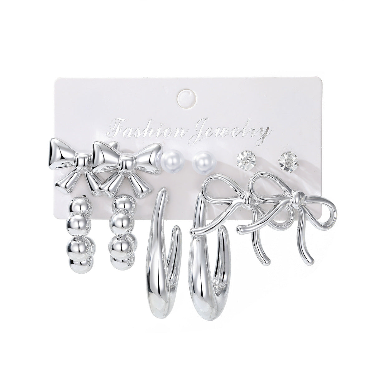 Gold Bow Tie Earrings For Women Featuring 6 Pairs Alloy Design With 304 Stainless Steel Posts And Artificial Pearl Inlay