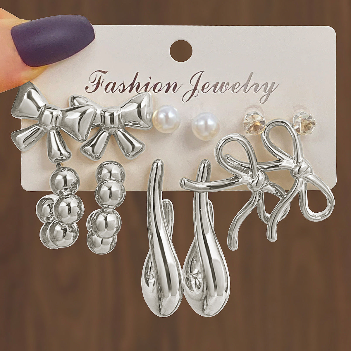 Gold Bow Tie Earrings For Women Featuring 6 Pairs Alloy Design With 304 Stainless Steel Posts And Artificial Pearl Inlay