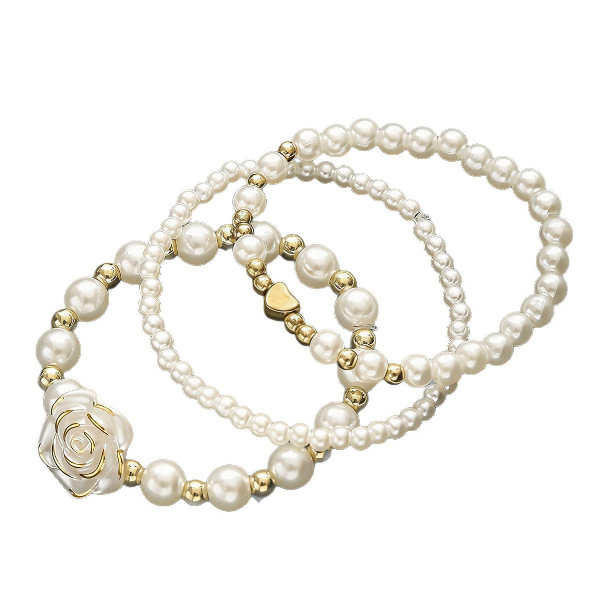 Heart Shape Bracelet For Women With Elastic String Chain, Electroplated Finish, Featuring Imitation Pearl Material