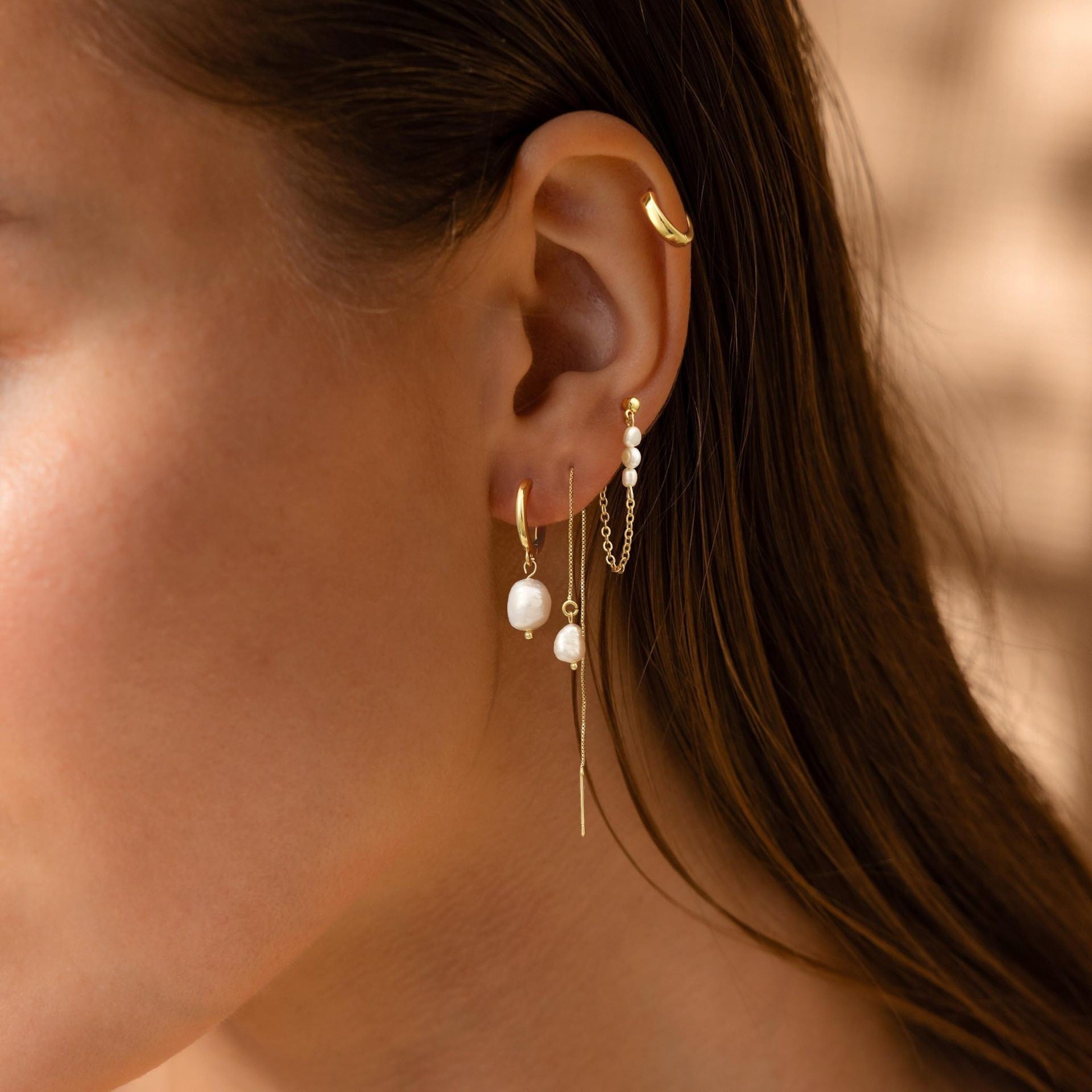 4 Pieces Set Of Grain Pattern Earrings For Women In Real Gold Plated Brass With Zircon Inlay