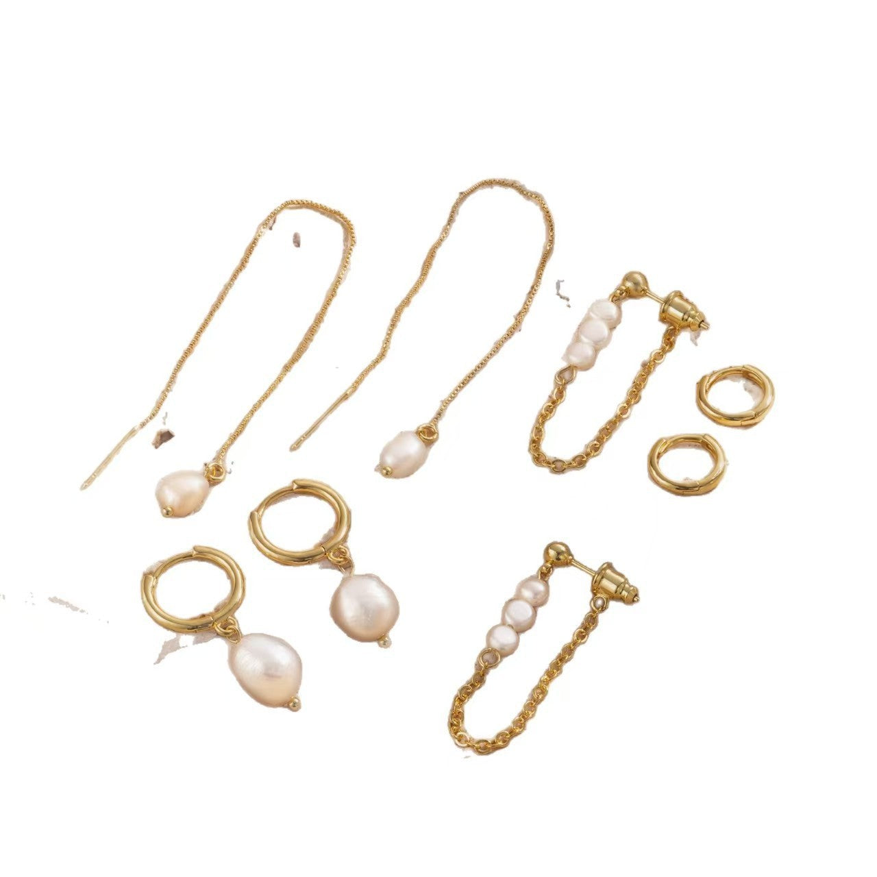 4 Pieces Set Of Grain Pattern Earrings For Women In Real Gold Plated Brass With Zircon Inlay
