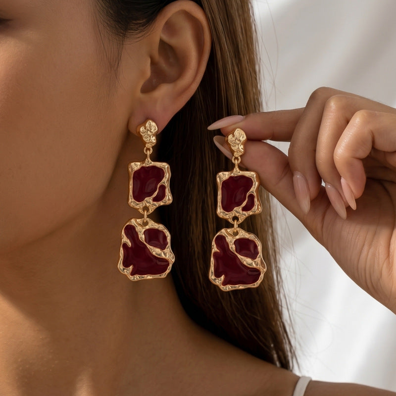 Geometric Earrings For Unisex Featuring Electroplated Alloy With Retro Style And 304 Stainless Steel Ear Pins