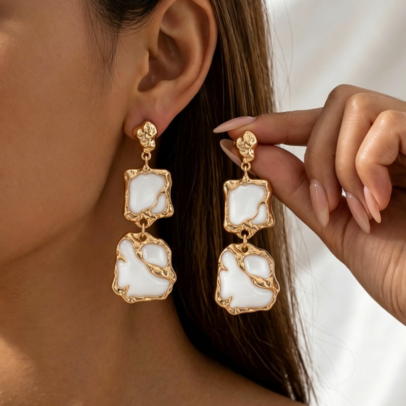 Geometric Earrings For Unisex Featuring Electroplated Alloy With Retro Style And 304 Stainless Steel Ear Pins