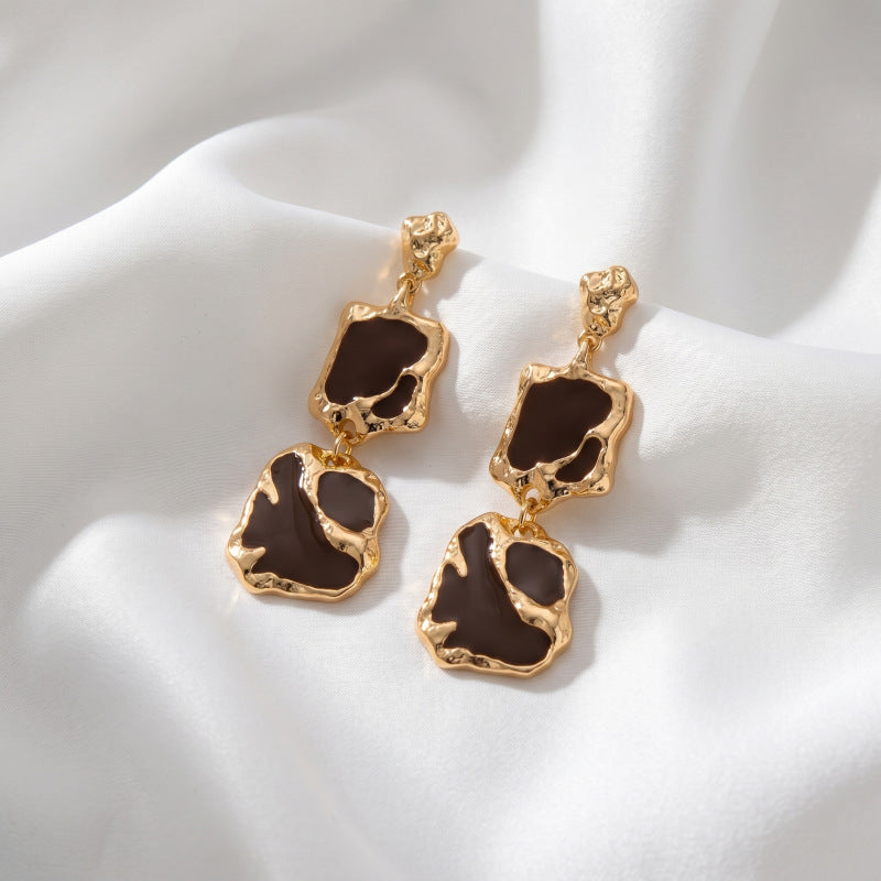 Geometric Earrings For Unisex Featuring Electroplated Alloy With Retro Style And 304 Stainless Steel Ear Pins