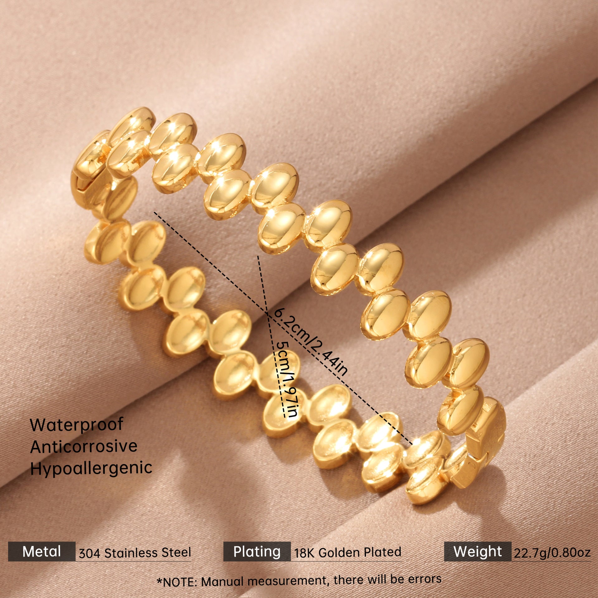 Luxurious Elaborate Geometric Bangle In Titanium Steel With 18K Real Gold Plated PVD Coating