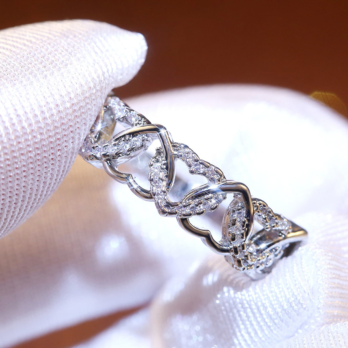 Heart Shape Claw Setting Ring For Women In Copper With White K Water Plating And Zircon Inlay
