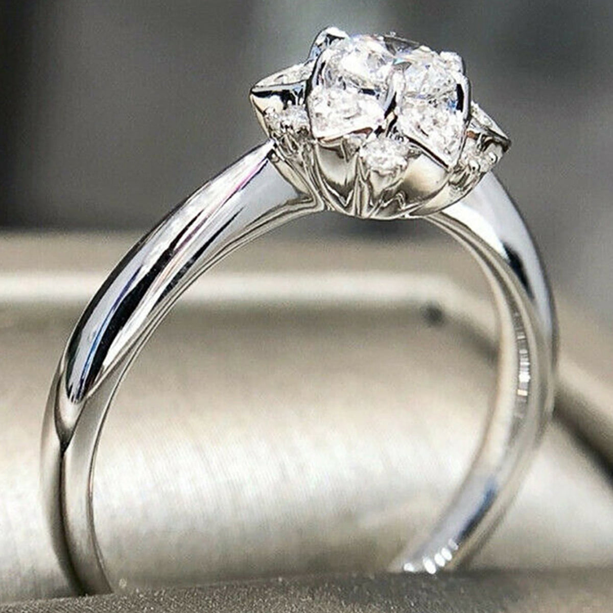 Geometric Claw Setting Ring For Women In Copper With White K Water Plating And Zircon Inlay