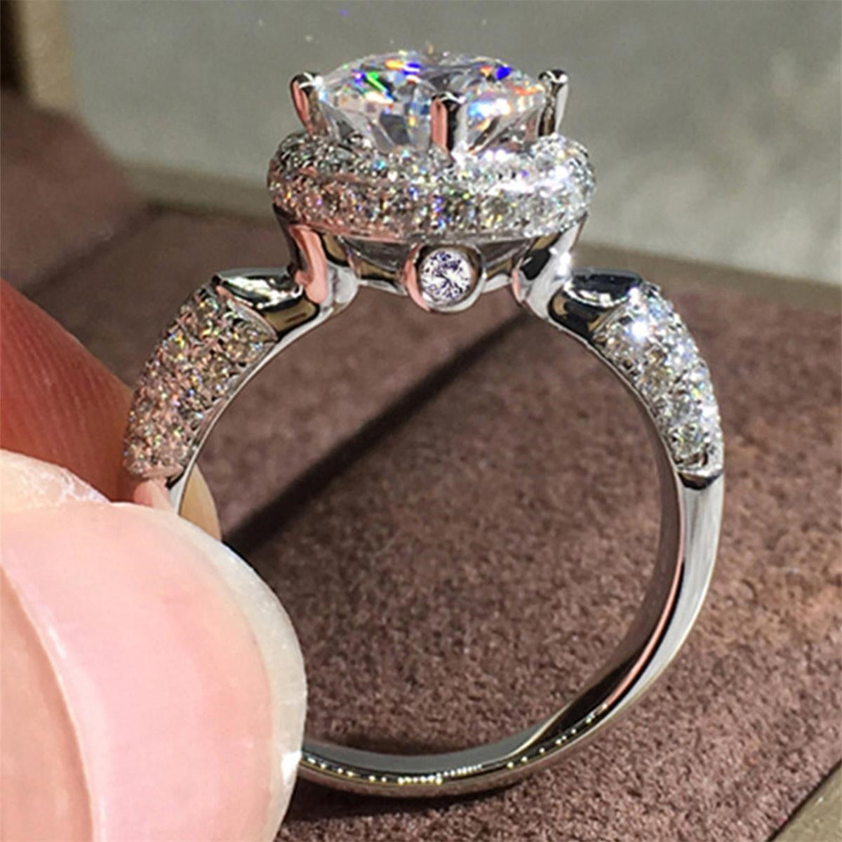 Geometric Claw Setting Ring For Women In Copper With White K Plated Water Plating And Zircon Inlay