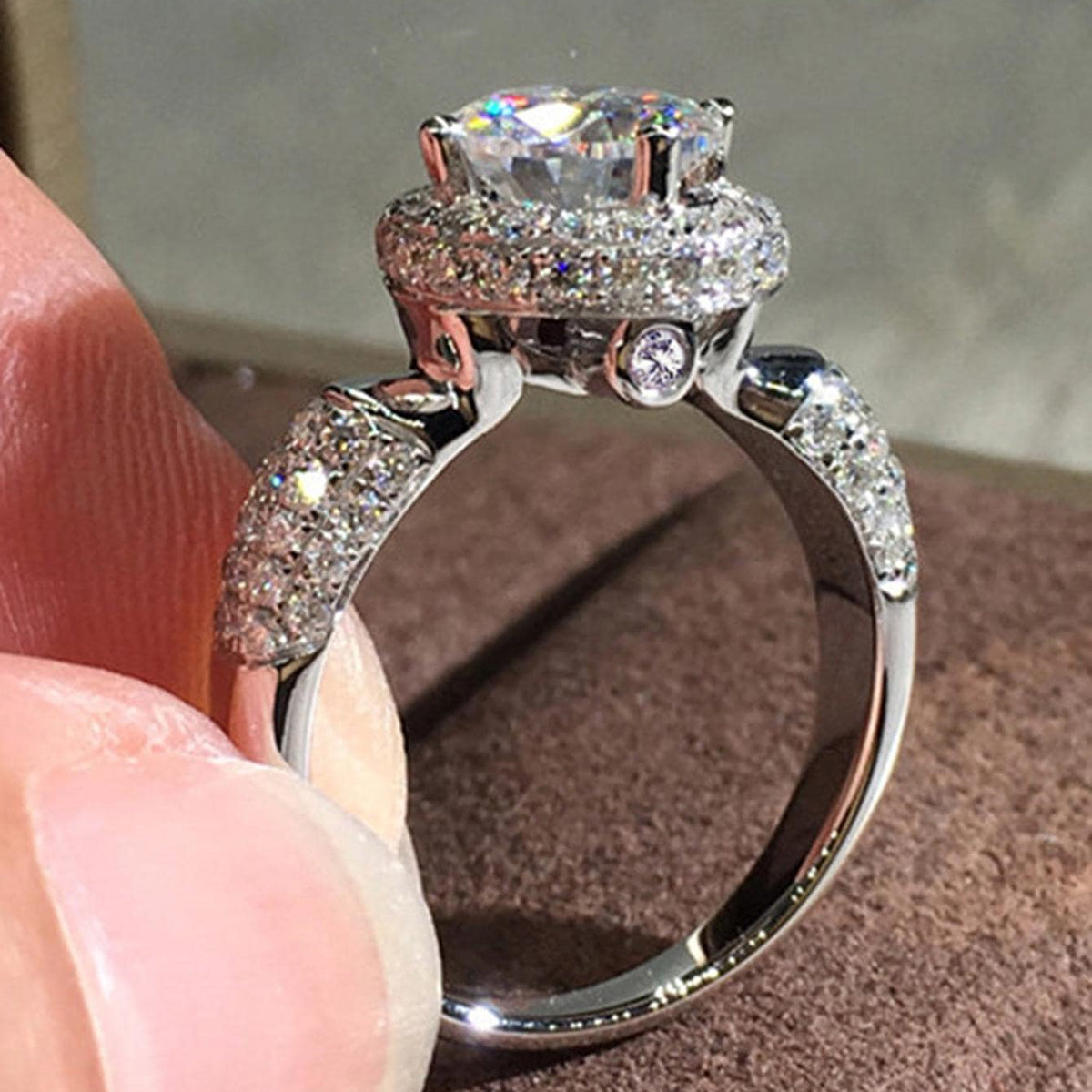 Geometric Claw Setting Ring For Women In Copper With White K Plated Water Plating And Zircon Inlay