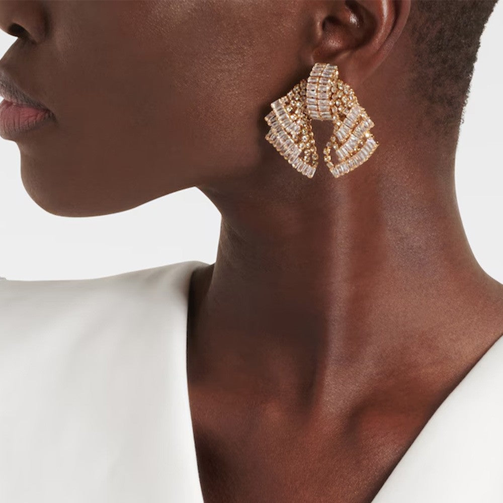 Luxurious Geometric Stud Earrings For Women With 14K Real Gold Plated Alloy And Rhinestone Inlay