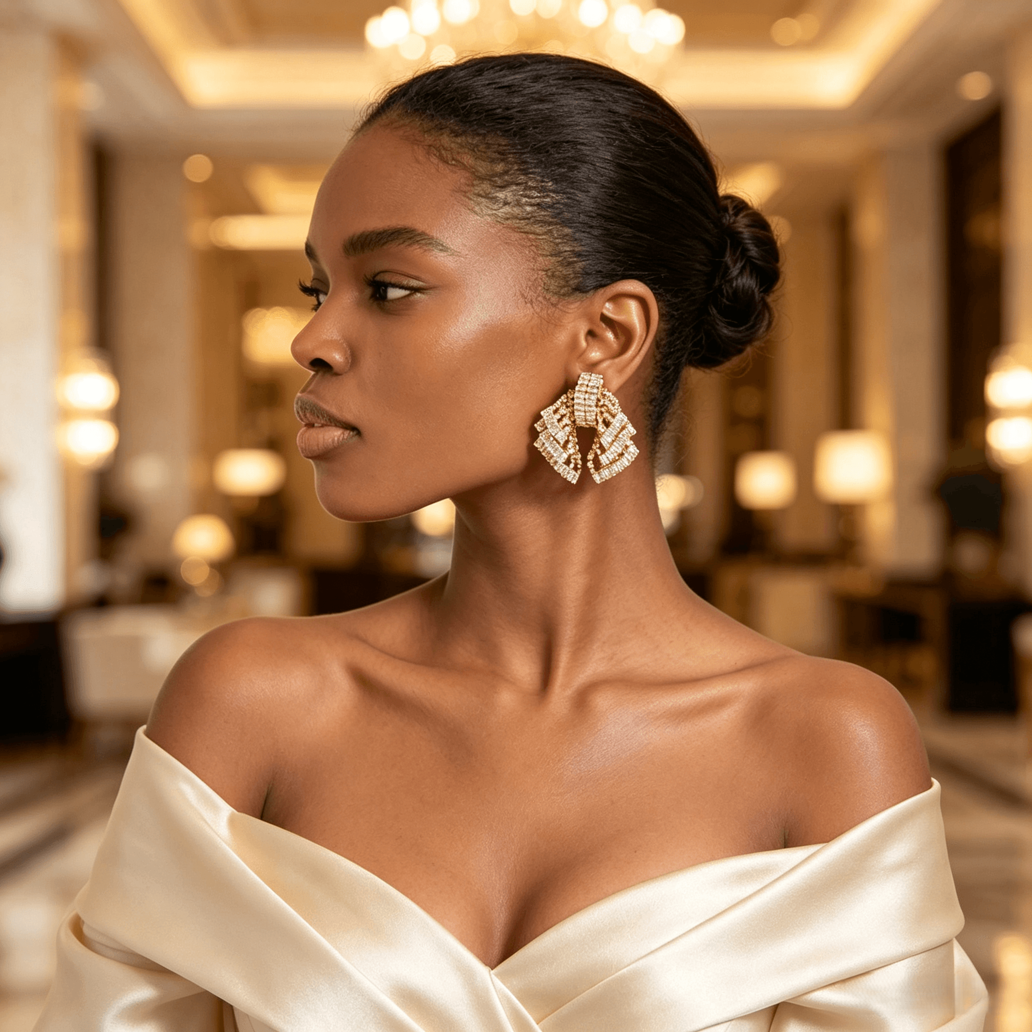 Luxurious Geometric Stud Earrings For Women With 14K Real Gold Plated Alloy And Rhinestone Inlay