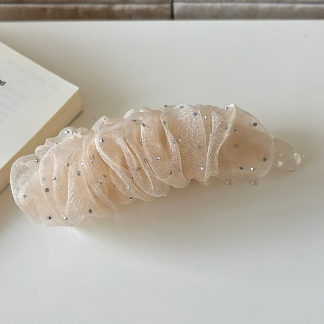 French Style Banana Clip Hairpin For Women In Beige, Made Of Organza, Perfect For Summer
