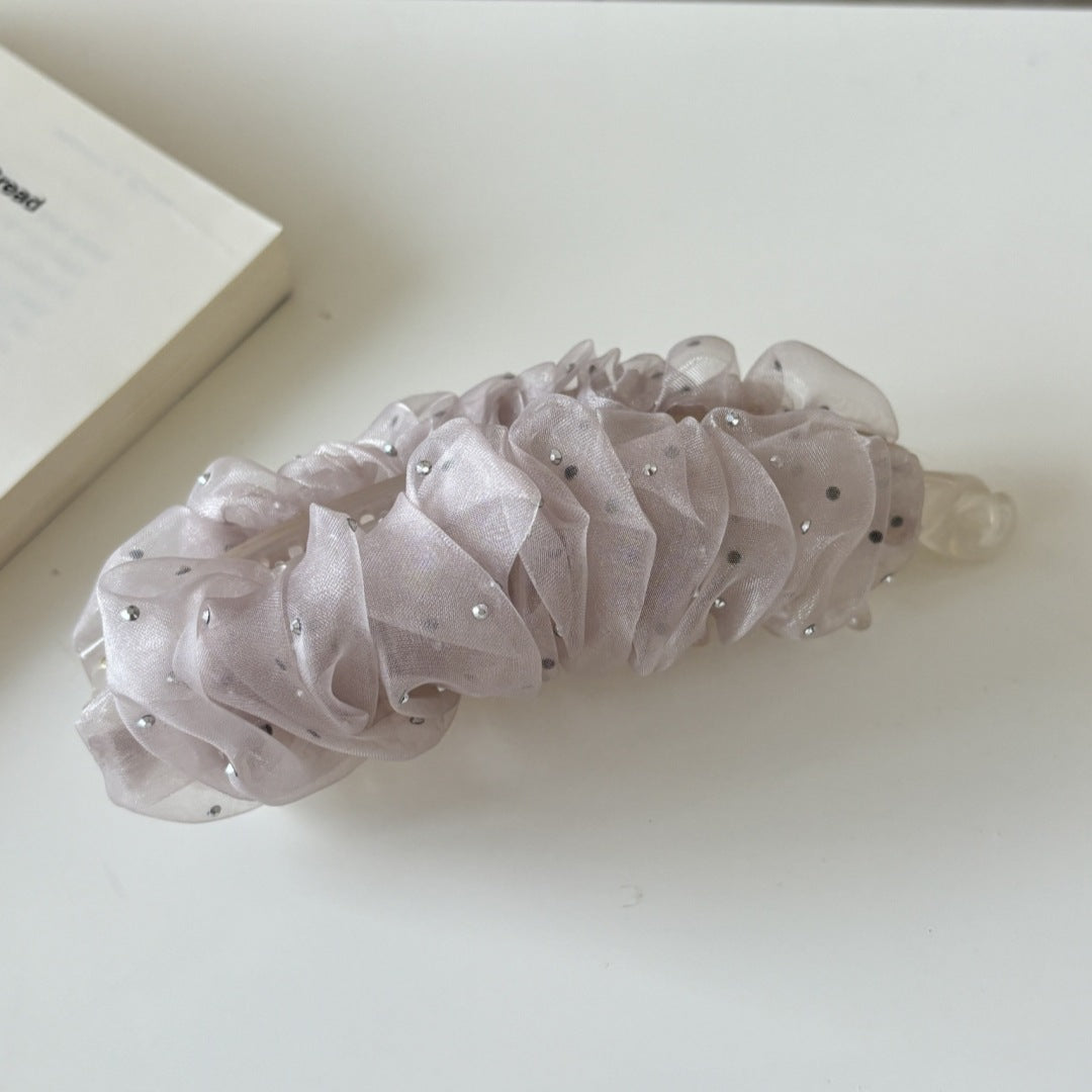 French Style Banana Clip Hairpin For Women In Beige, Made Of Organza, Perfect For Summer