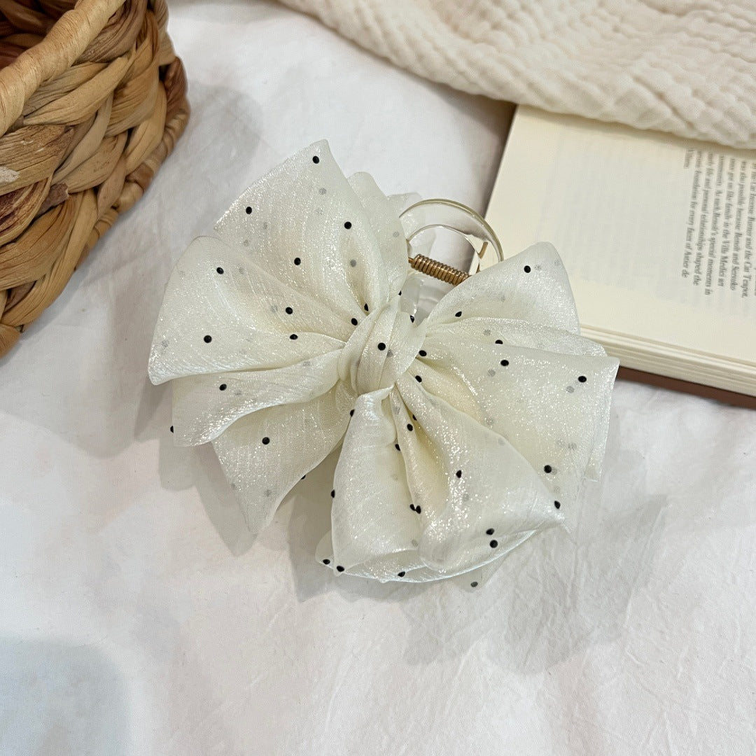 New Style Bow Tie Hair Claws For Women In Grey Gauze With Rhinestone Inlay Hairpin