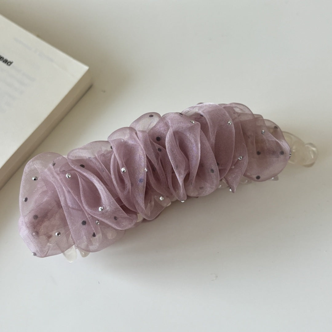 French Style Banana Clip Hairpin For Women In Beige, Made Of Organza, Perfect For Summer