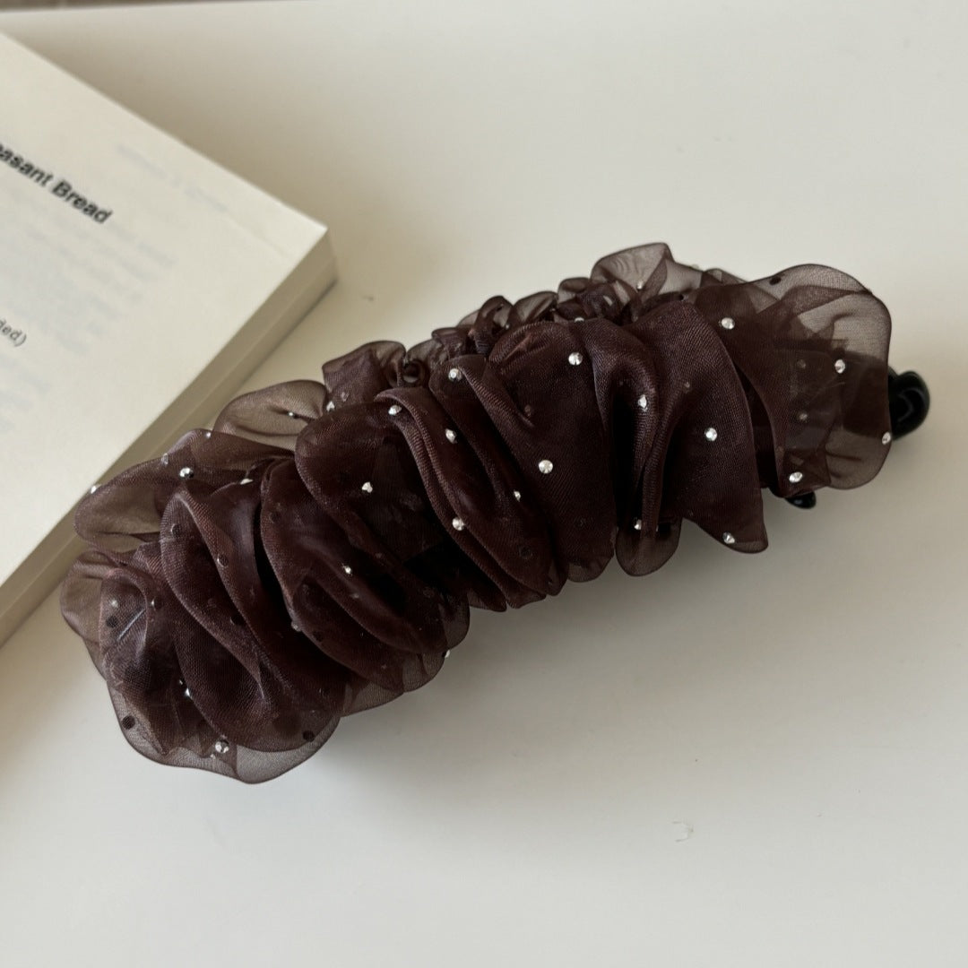 French Style Banana Clip Hairpin For Women In Beige, Made Of Organza, Perfect For Summer