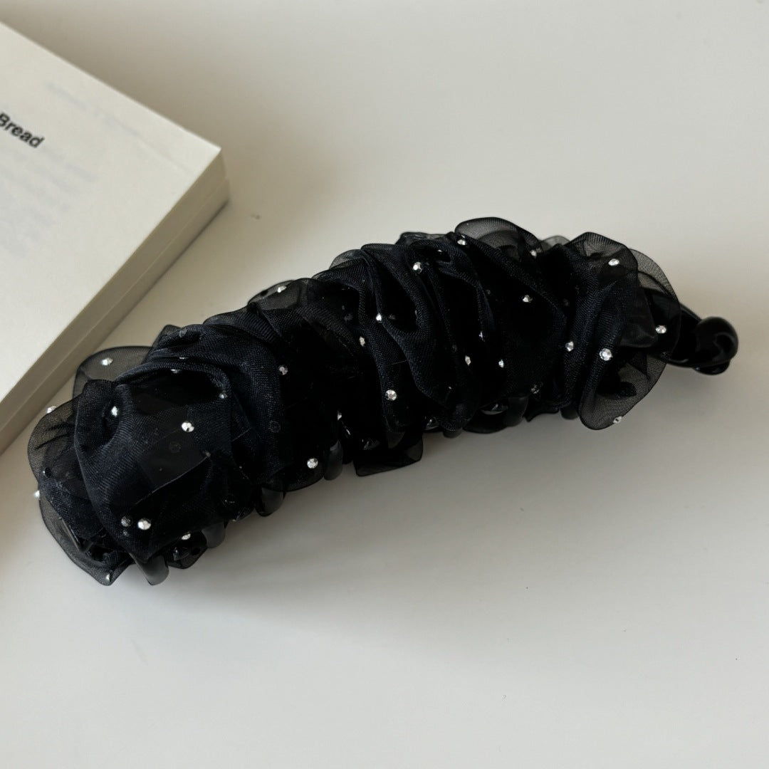 French Style Banana Clip Hairpin For Women In Beige, Made Of Organza, Perfect For Summer