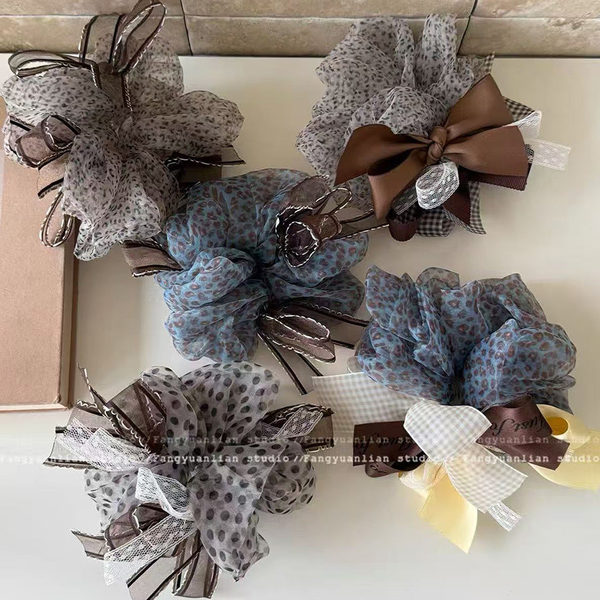 New Style Clouds Scrunchie For Women In Gauze Material With Leopard Print, Perfect For  Spring And Summer