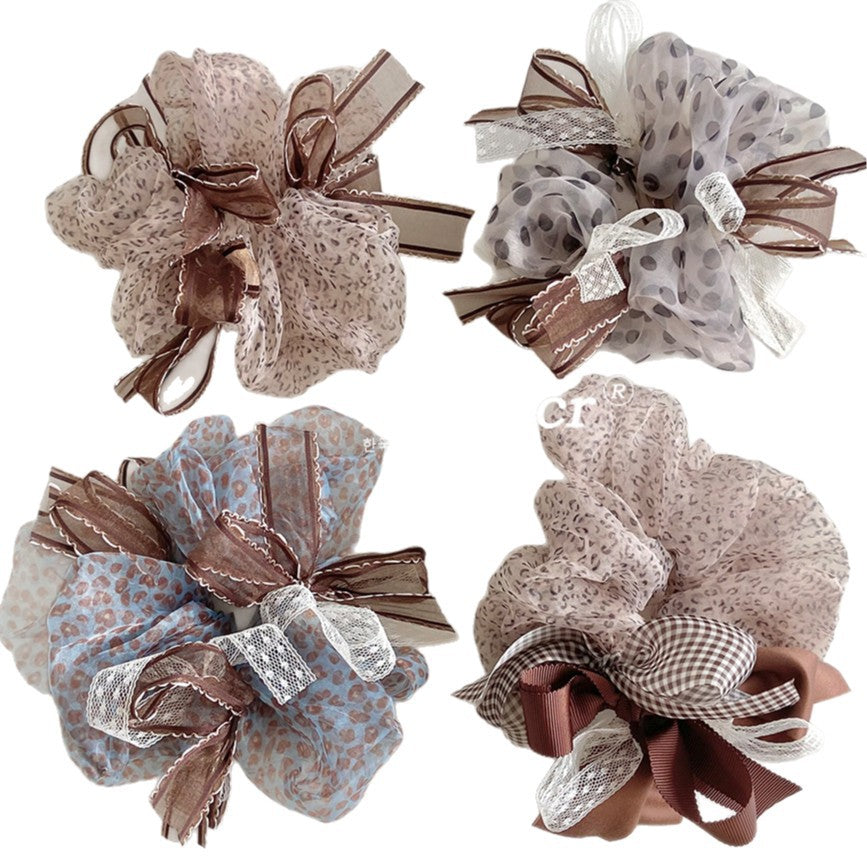 New Style Clouds Scrunchie For Women In Gauze Material With Leopard Print, Perfect For  Spring And Summer