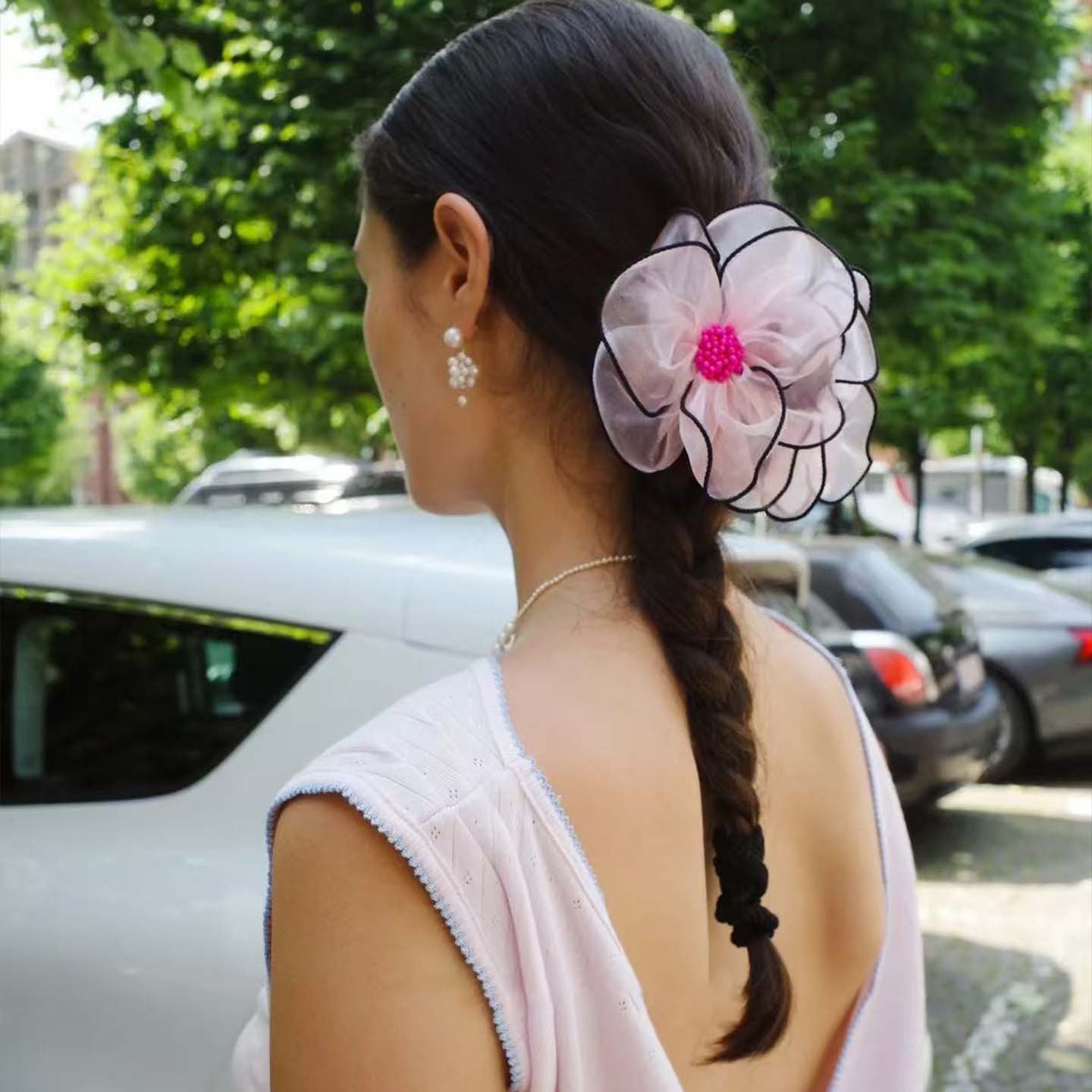 New Style Flowers Hair Claw For Women Made Of Organza In Beige, Perfect For  Spring And Summer