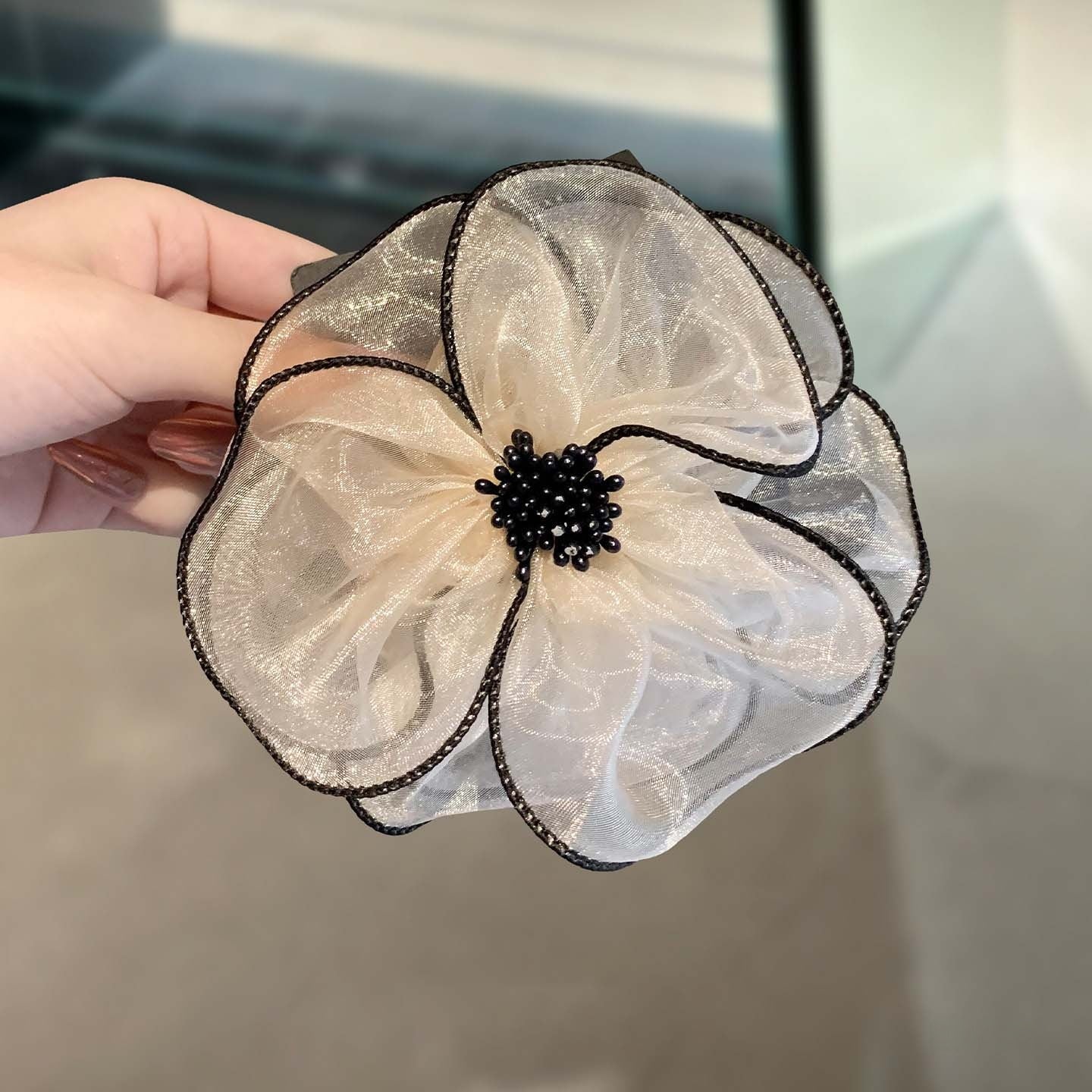 New Style Flowers Hair Claw For Women Made Of Organza In Beige, Perfect For  Spring And Summer