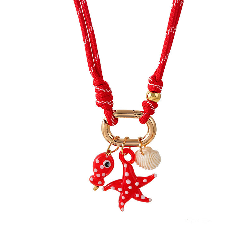 Bohemian Ocean Braid Pendant Necklace For Women With Alloy And Shell Inlay On Woven Chain