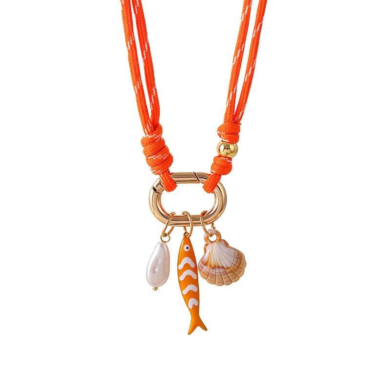 Bohemian Ocean Braid Pendant Necklace For Women With Alloy And Shell Inlay On Woven Chain