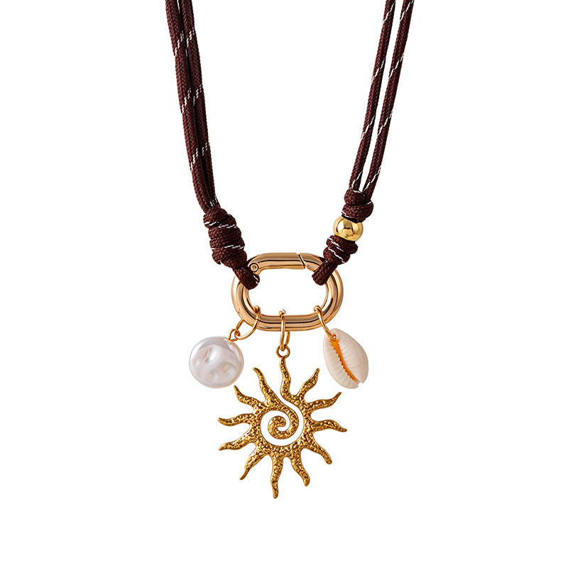 Bohemian Ocean Braid Pendant Necklace For Women With Alloy And Shell Inlay On Woven Chain