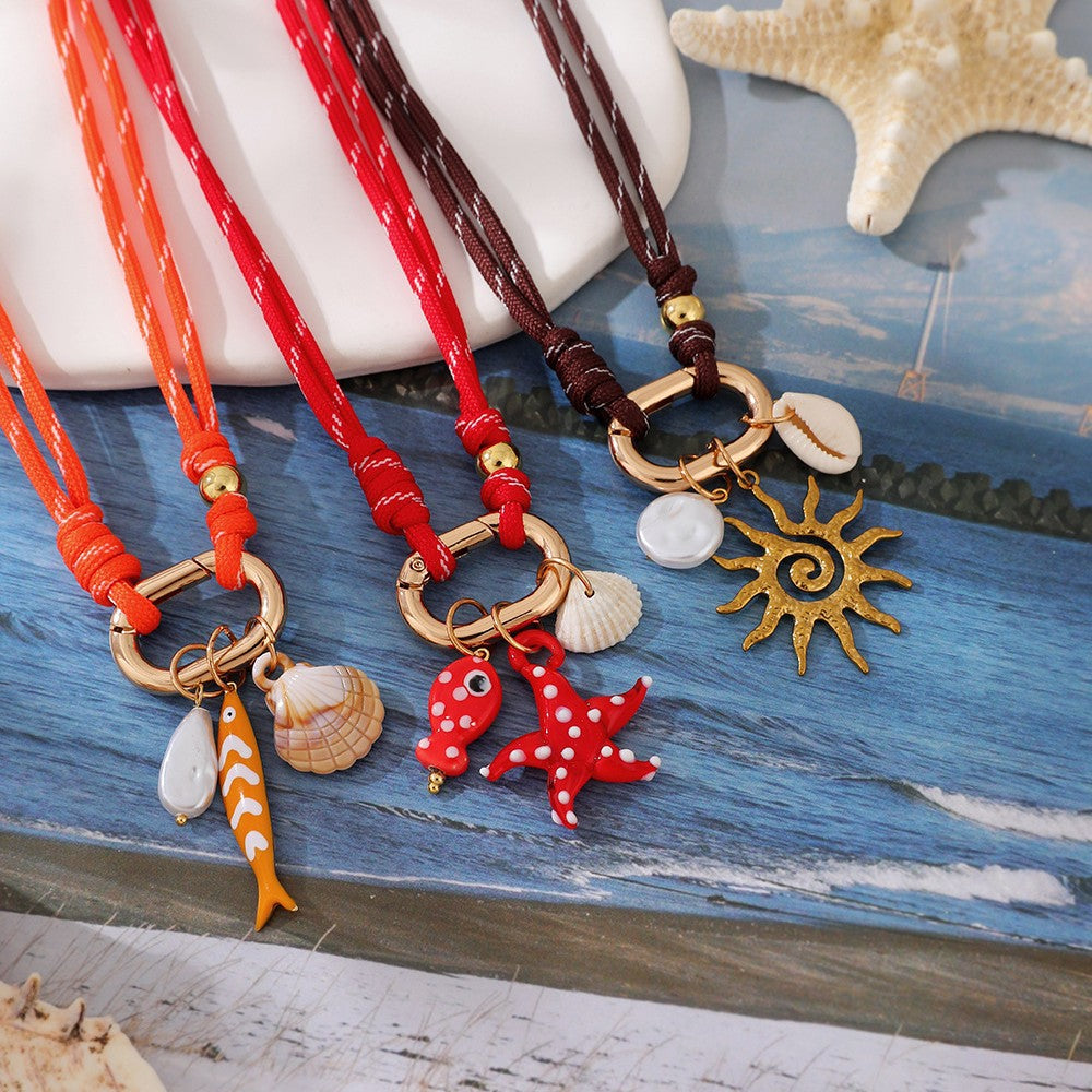 Bohemian Ocean Braid Pendant Necklace For Women With Alloy And Shell Inlay On Woven Chain