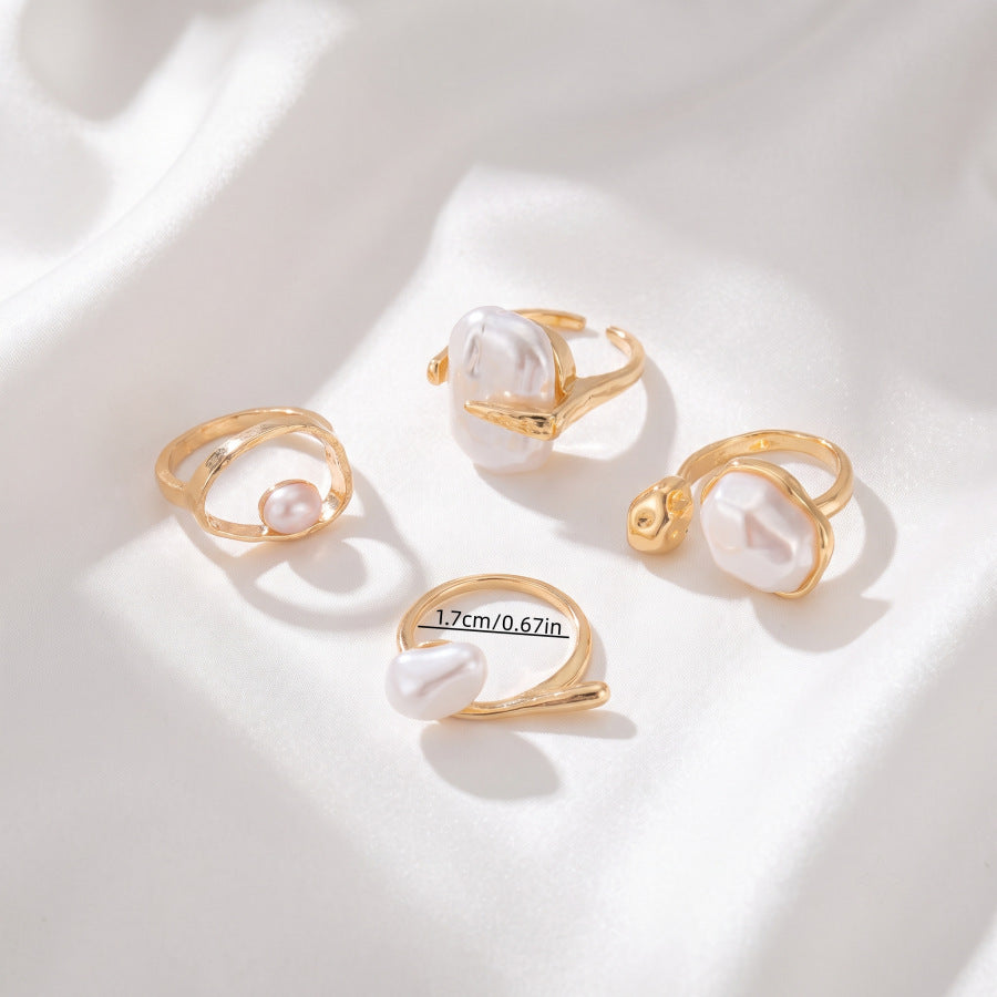 Geometric Baroque Style Unisex Ring For Everyday Wear Featuring Electroplated Alloy And Baroque Pearl Inlay