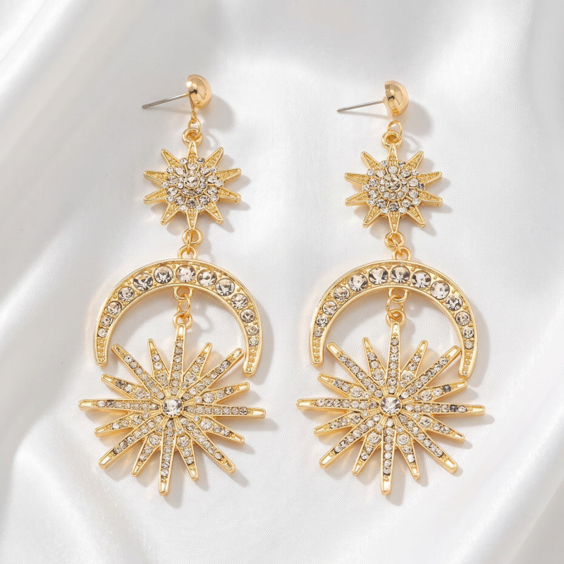 Exaggerated Sun Earrings For Women In Gold Alloy With 304 Stainless Steel Ear Pins