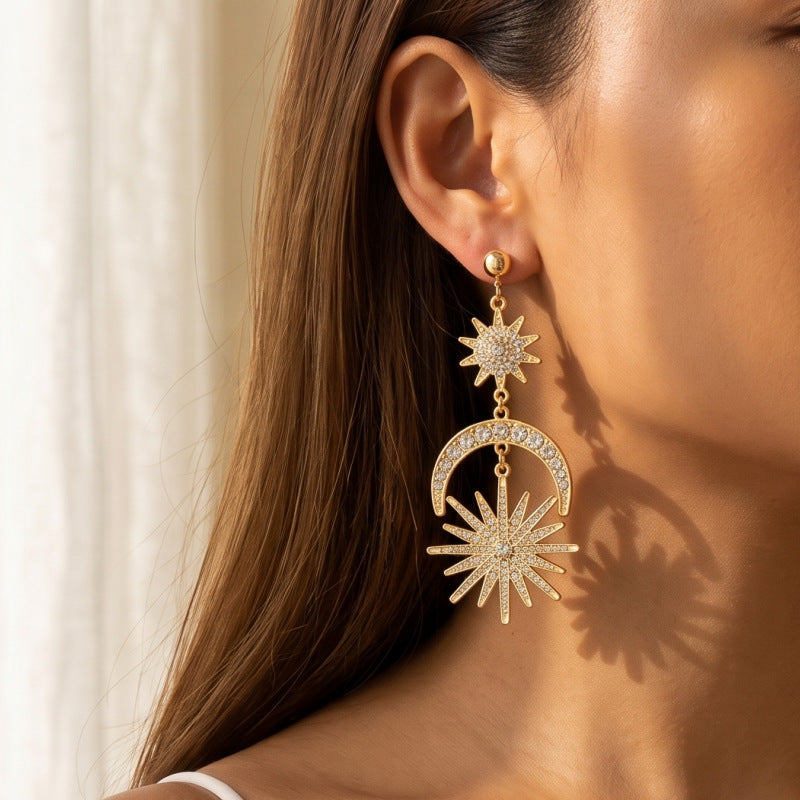 Exaggerated Sun Earrings For Women In Gold Alloy With 304 Stainless Steel Ear Pins