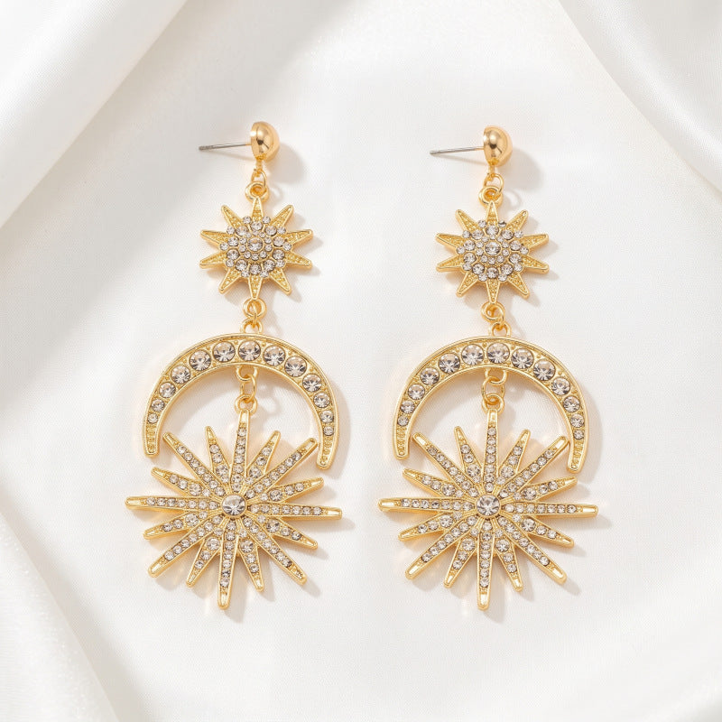 Exaggerated Sun Earrings For Women In Gold Alloy With 304 Stainless Steel Ear Pins