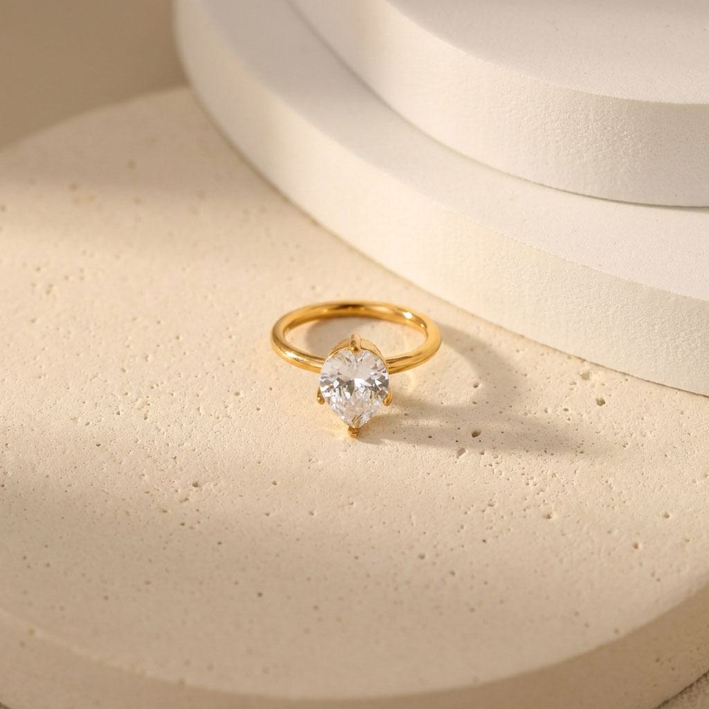 Geometric Electroplated Rings For Women In 304 Stainless Steel With 18K Real Gold PVD Coating And Zircon Inlay