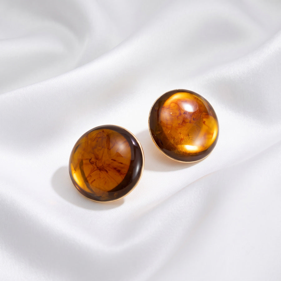Exaggerated Round Brown Stud Earrings For Unisex, Alloy With Resin Inlay, Featuring 304 Stainless Steel Ear Pins