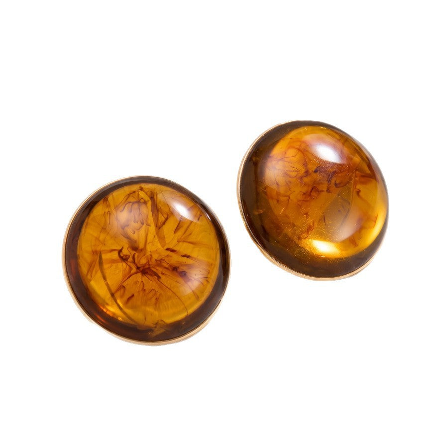 Exaggerated Round Brown Stud Earrings For Unisex, Alloy With Resin Inlay, Featuring 304 Stainless Steel Ear Pins