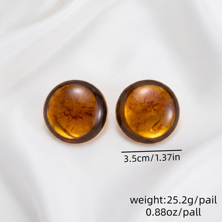 Exaggerated Round Brown Stud Earrings For Unisex, Alloy With Resin Inlay, Featuring 304 Stainless Steel Ear Pins
