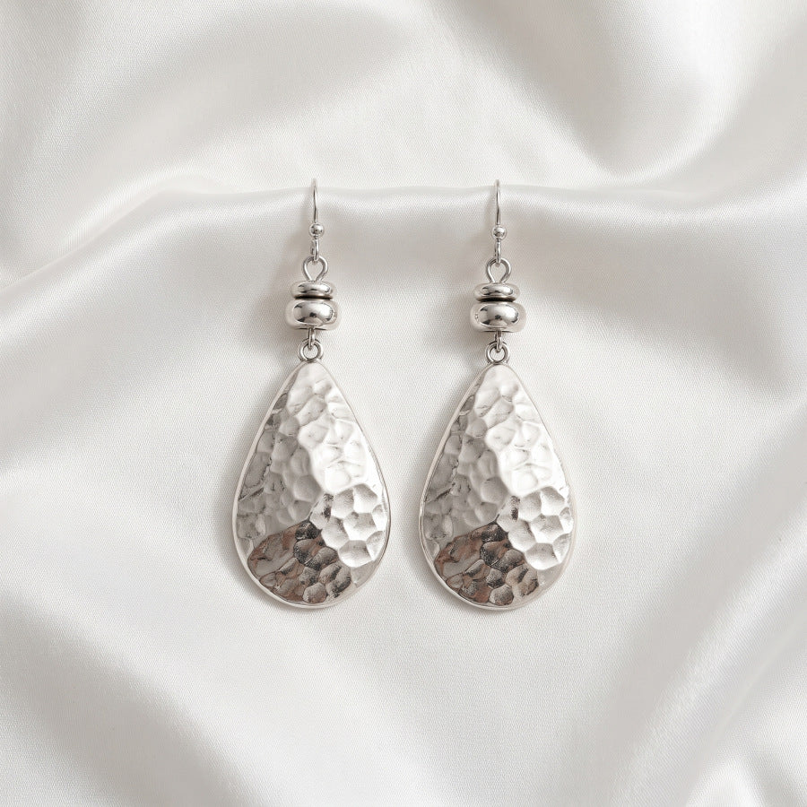 Hammered Alloy Water Droplets Earrings For Unisex Featuring Electroplated Finish With Copper Ear Pins