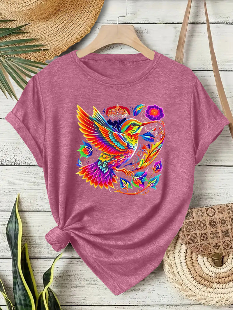 Hummingbird Casual Short Sleeve T-shirt In Cotton Featuring Printing