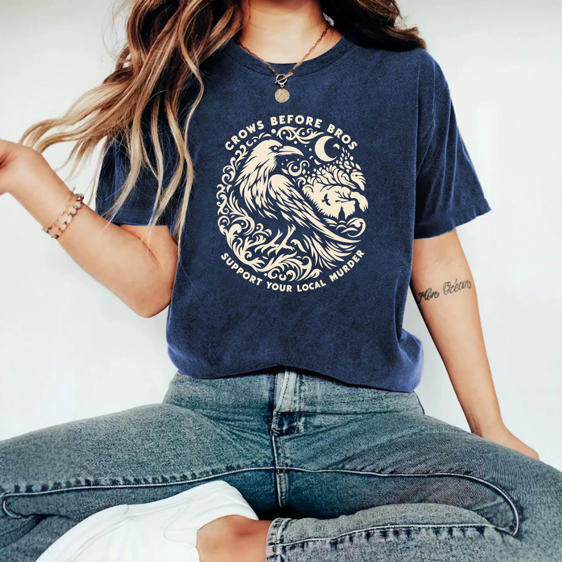 Crow Casual Short Sleeve T-shirt In Cotton Featuring Printing