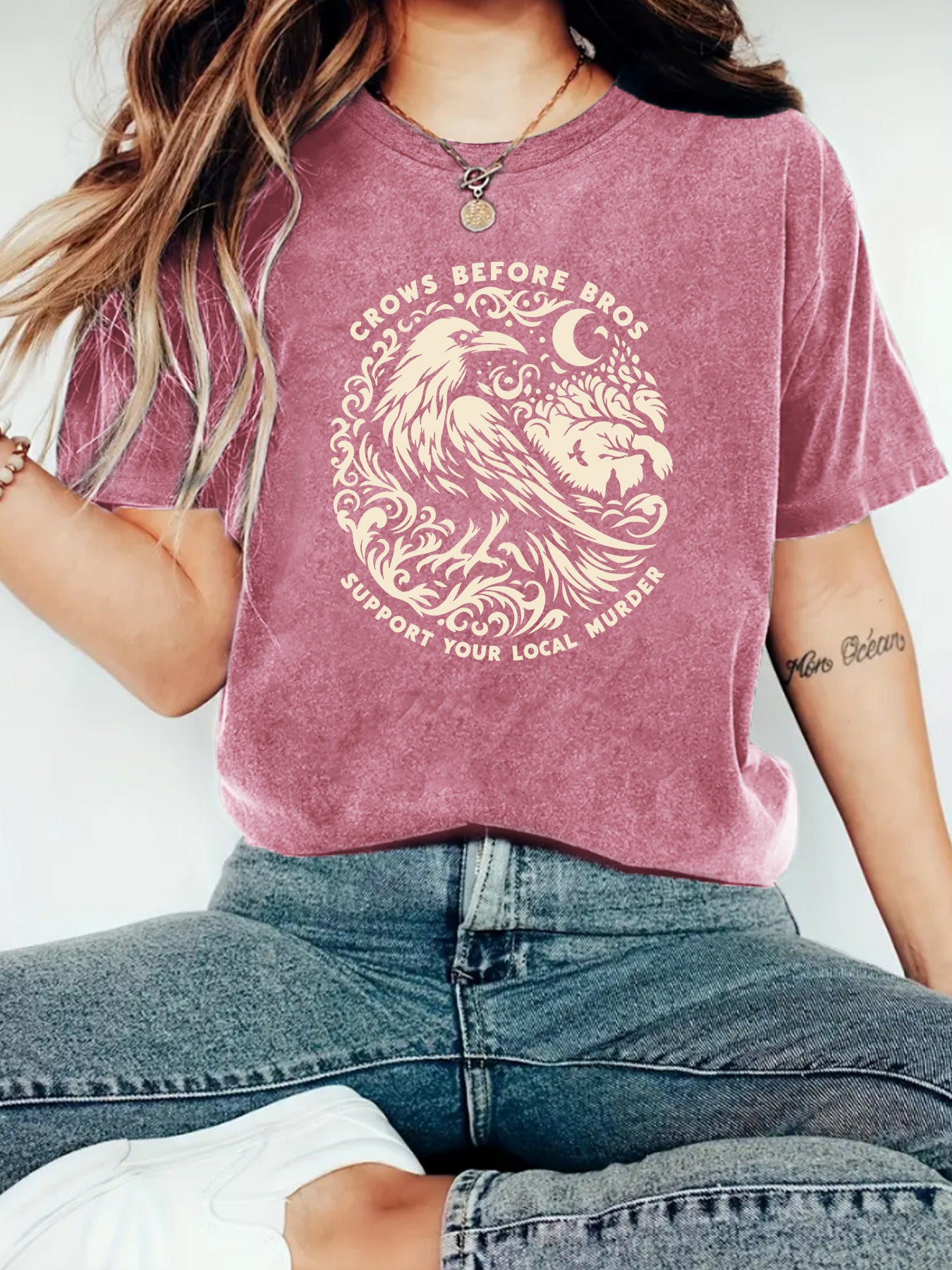 Crow Casual Short Sleeve T-shirt In Cotton Featuring Printing
