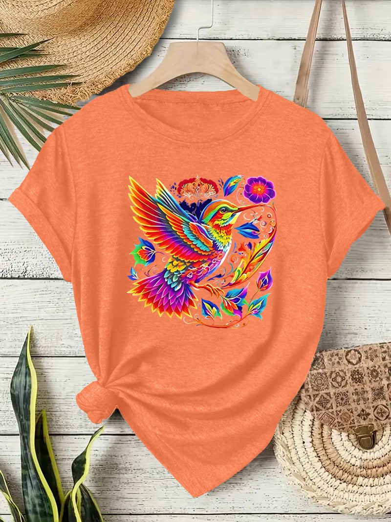 Hummingbird Casual Short Sleeve T-shirt In Cotton Featuring Printing