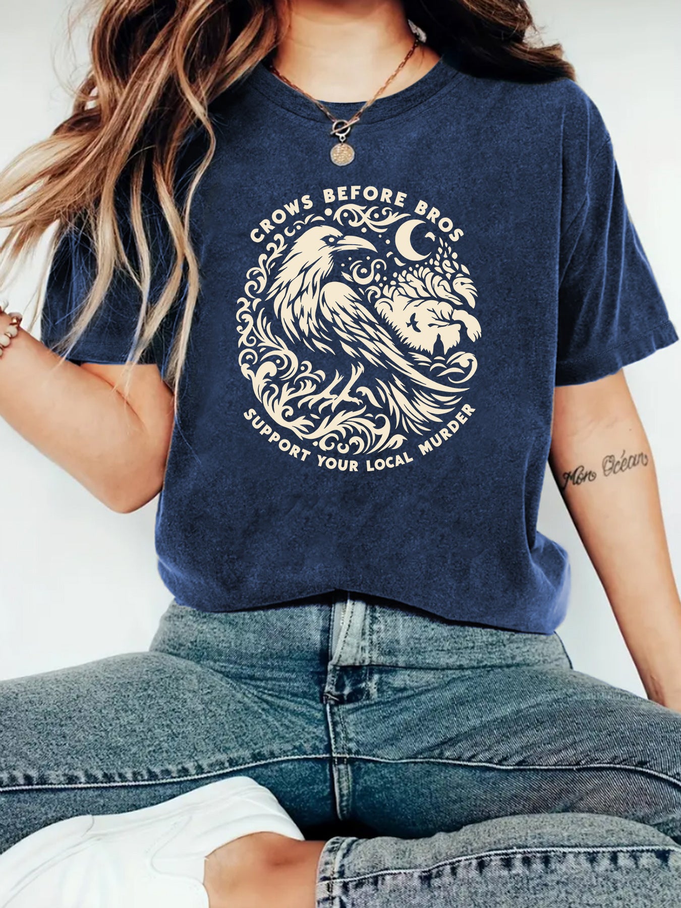 Crow Casual Short Sleeve T-shirt In Cotton Featuring Printing
