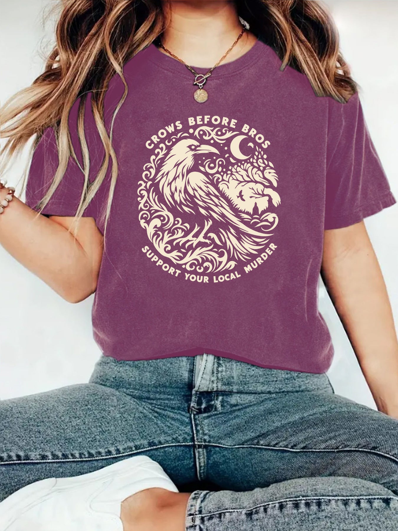 Crow Casual Short Sleeve T-shirt In Cotton Featuring Printing
