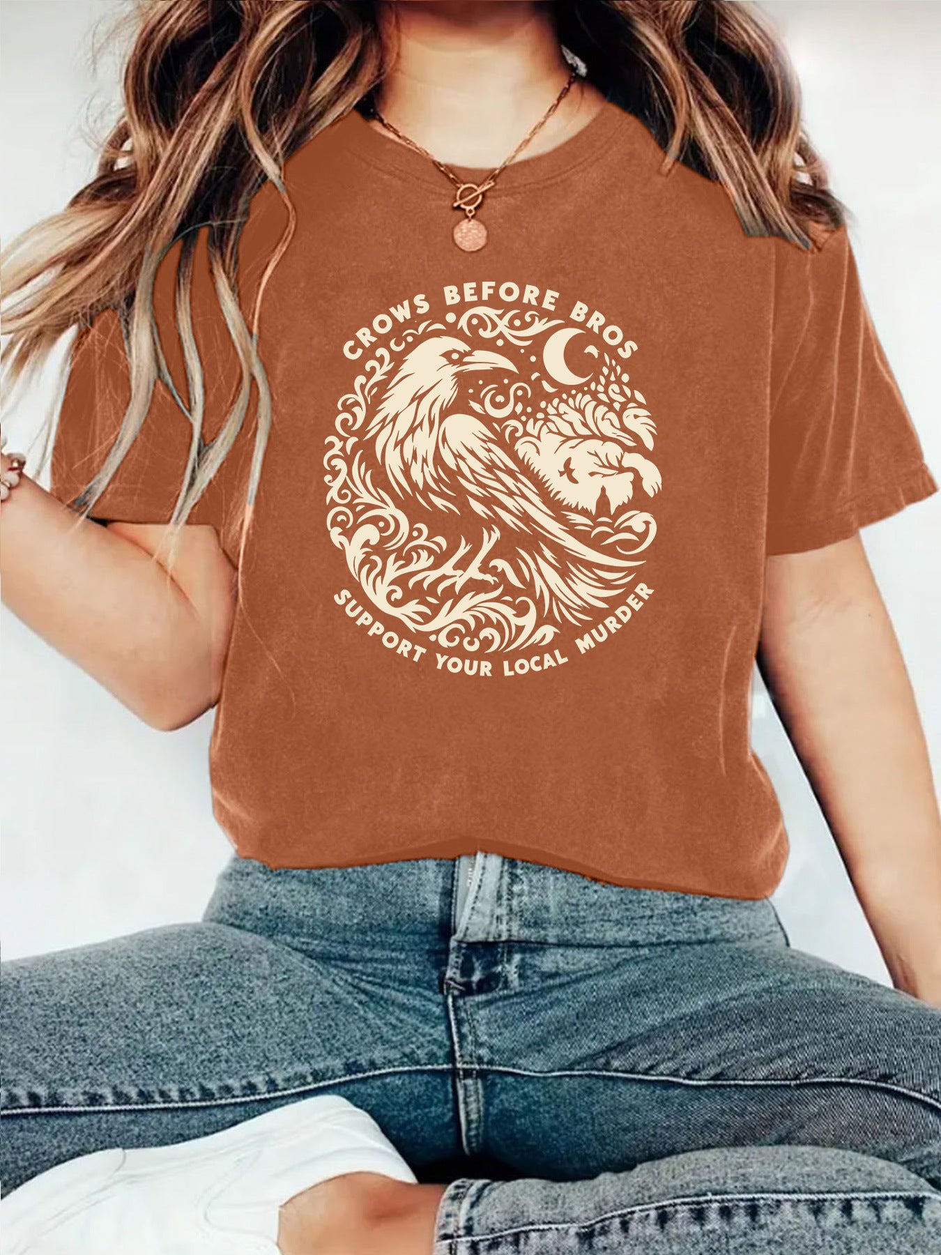 Crow Casual Short Sleeve T-shirt In Cotton Featuring Printing