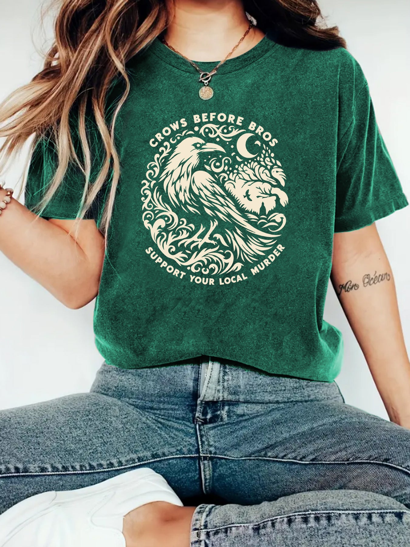 Crow Casual Short Sleeve T-shirt In Cotton Featuring Printing
