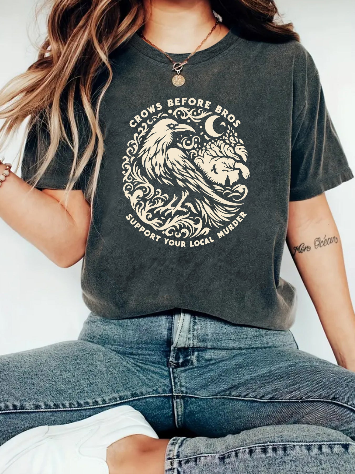 Crow Casual Short Sleeve T-shirt In Cotton Featuring Printing